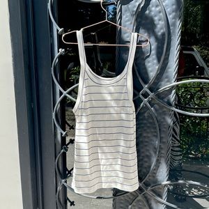 Zara White/Navy Striped Ribbed Tank Top Size M